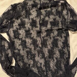 Free People Black Lace Long Sleeve Top